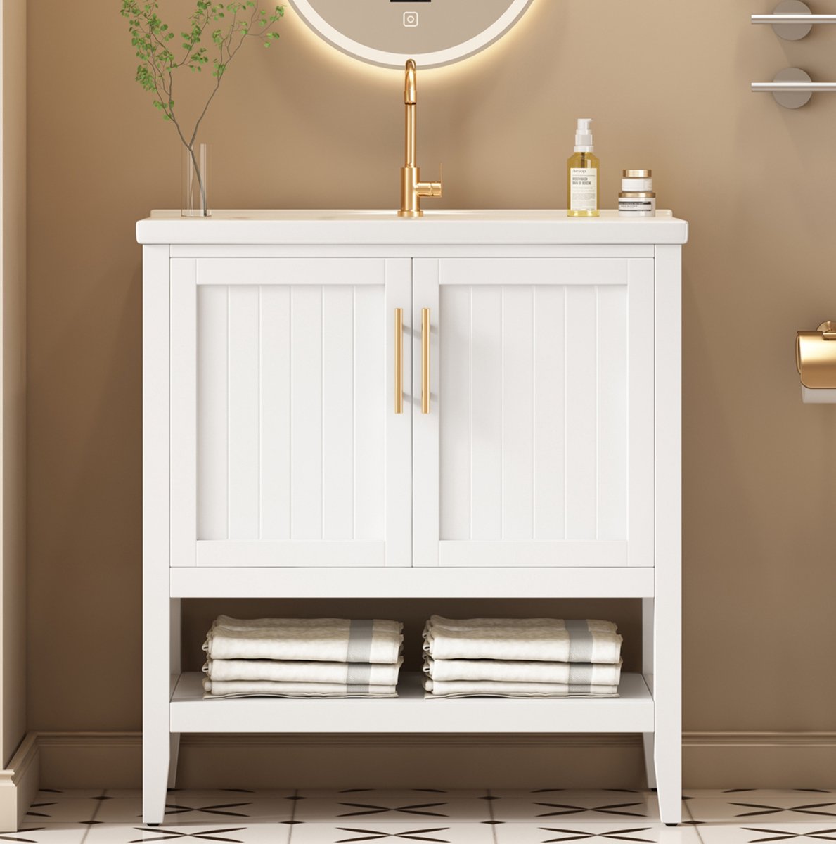 MODENUIT Badmeubel - Wastafelkast Met Keramische Wastafel - Staande Kast Voor Badkamer - MDF - 80x47x90 Cm - Wit