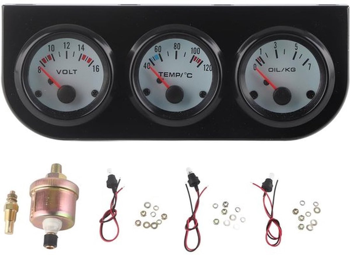 Universele Auto Drievoudige Meterset, Watertemperatuur + Volt + Oliedrukmeter 52 Mm Instrument