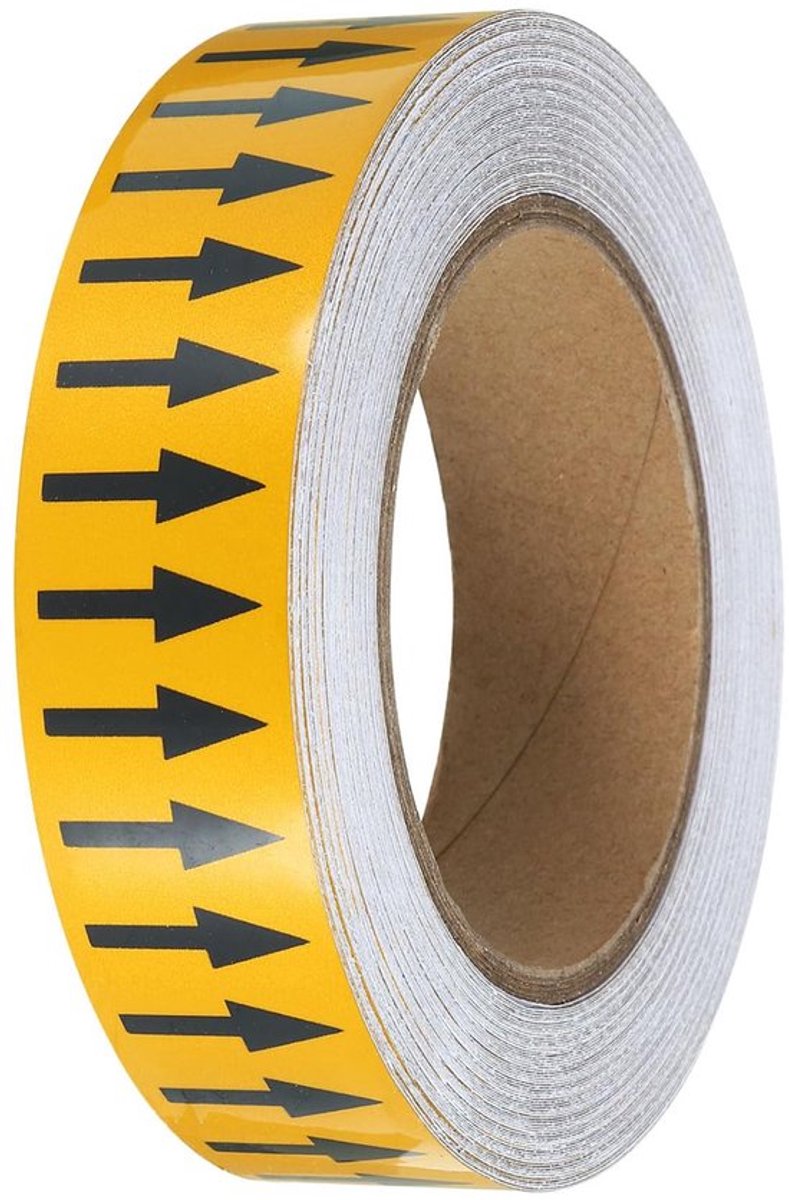 Pijlen Flow Arrow Tape 1-3/16" x 65', Hechtende Pijpmaker Tape voor Flow Richtingsidentificatie, Duurzame Polyethyleen Pijl Label Tape, Zwart op Geel