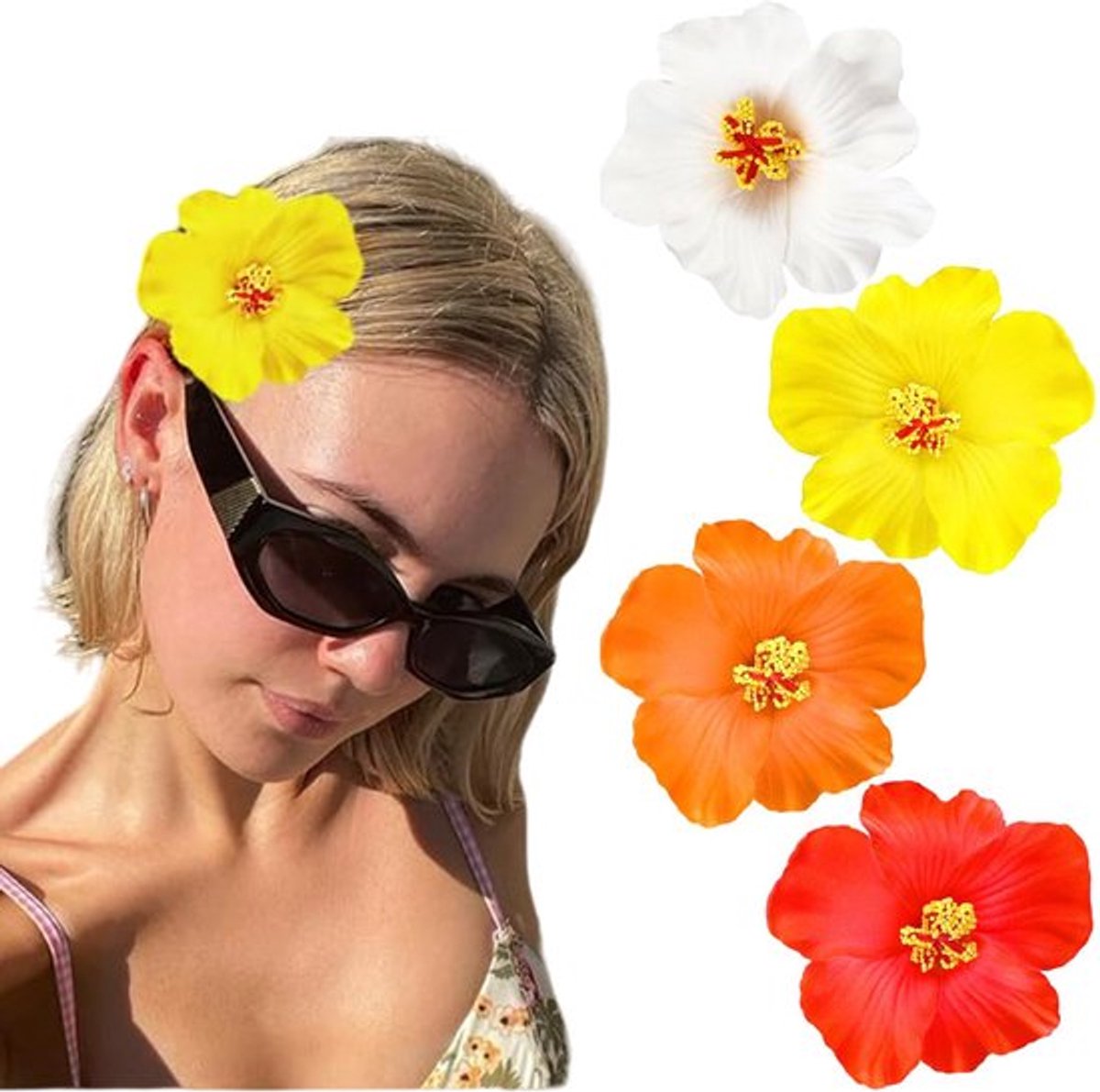 4 stuks Hawaïaanse bloemen haarklemmen voor vrouwen, plumeria hibiscus haarclips rozen haarspelden 9,9 cm kunstbloemen haarclips