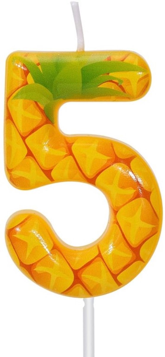 Verjaardagsnummerkaars 5 - Geel - Ananas Design