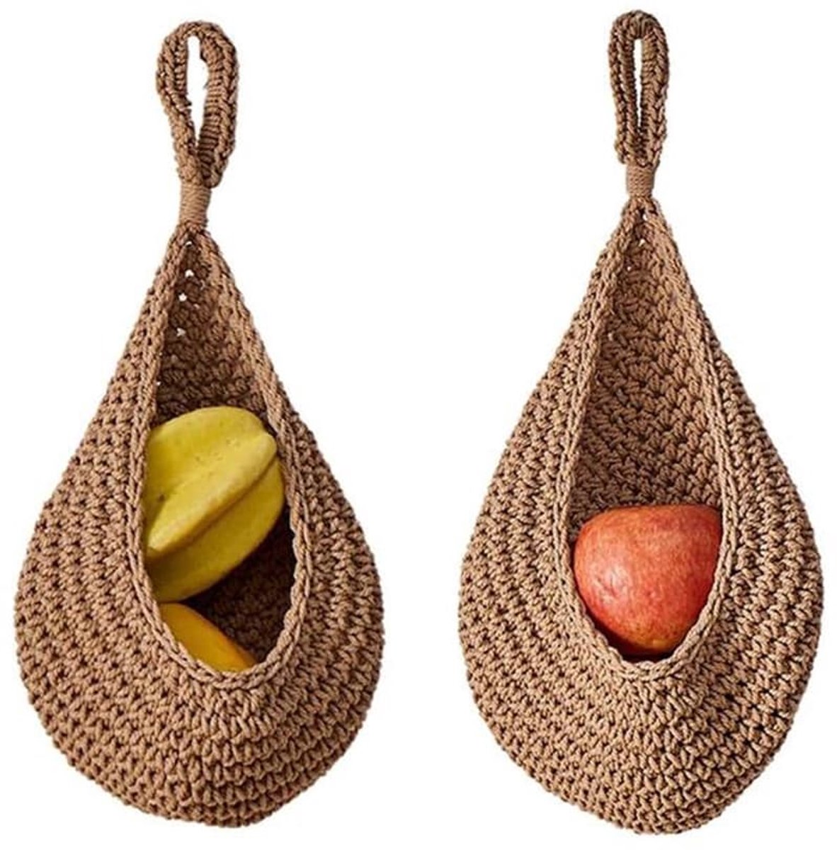 2-delige hangende katoenen fruitmand, multifunctionele keukenhangmand voor het bewaren en organiseren van fruit en groenten (20*19 cm)