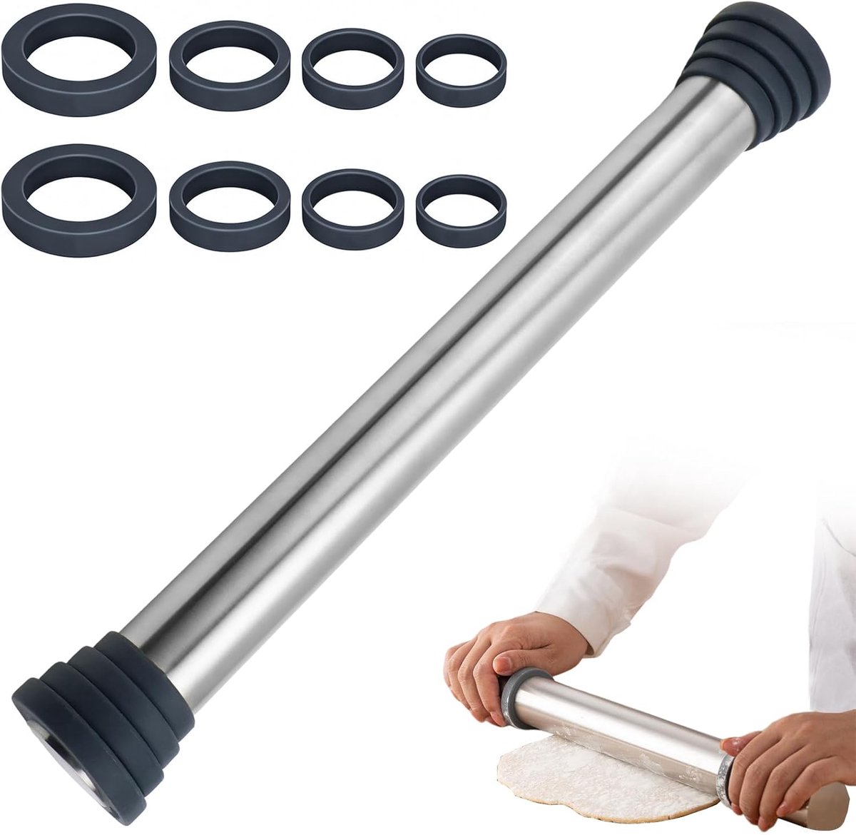 Deegroller 40 cm - RVS - Antiaanbaklaag - Perfect voor pizza en taarten - SnelShoppen