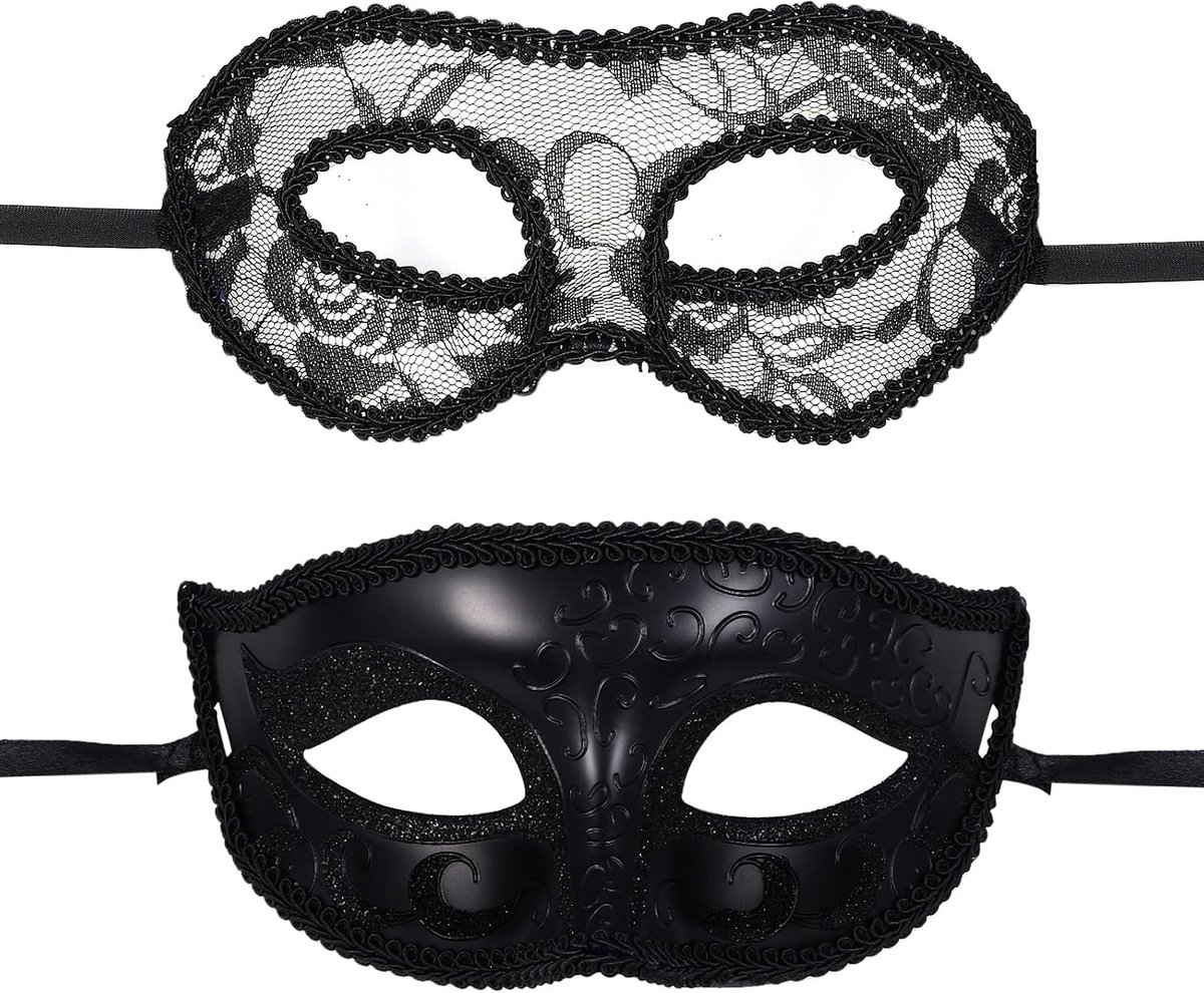 Venetiaans masker voor koppels - 2 stuks zwart - sexy kant - voor carnaval en cosplay - SnelShoppen