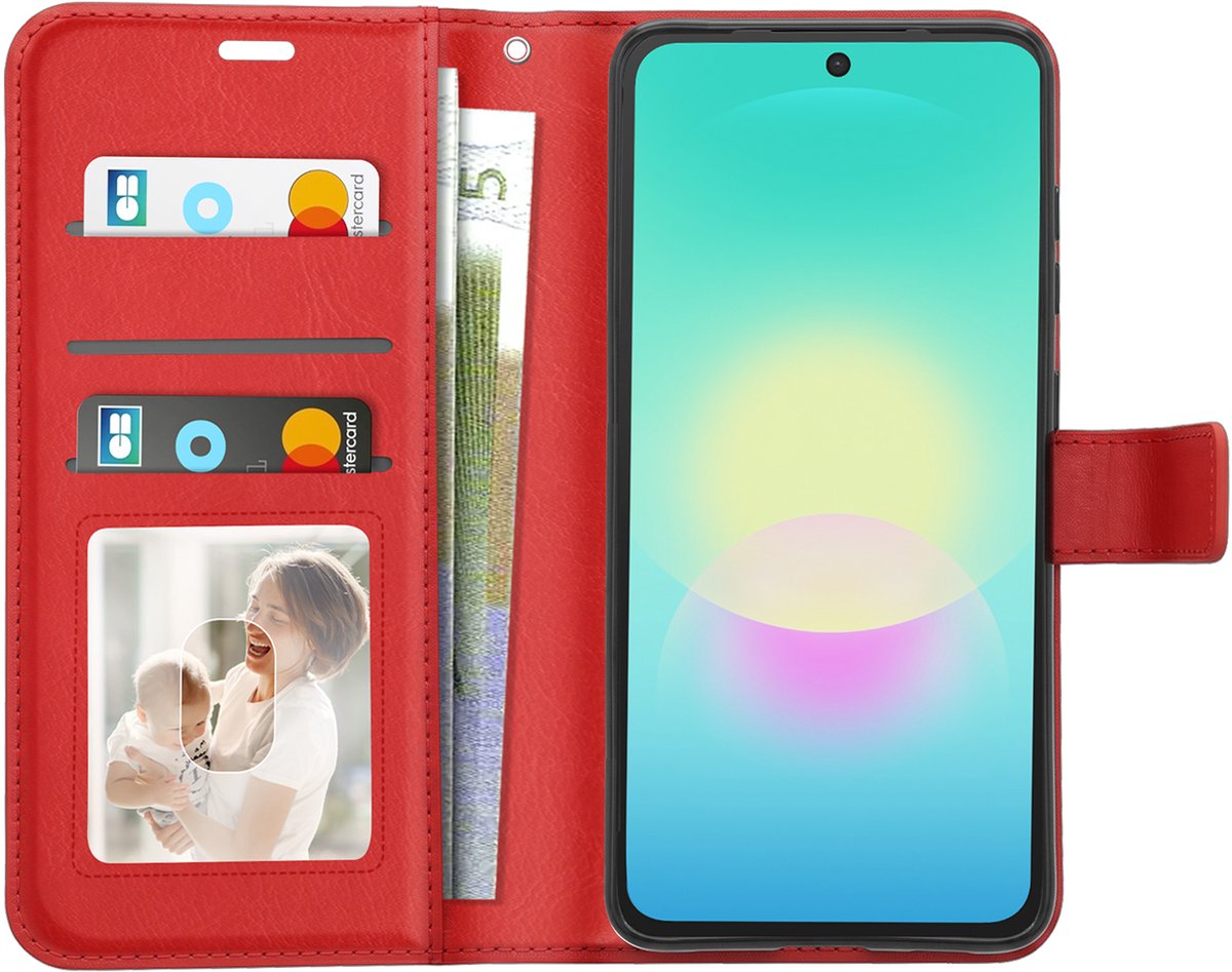 Mayaxess, Portemonnee Hoesje Geschikt voor Samsung Galaxy A27 met Polsband en Standaard, Rood