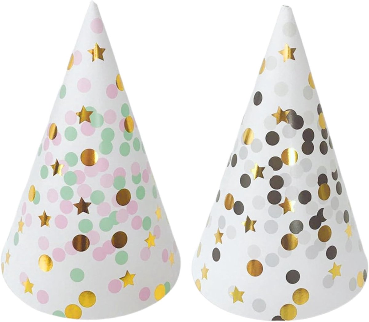 Verjaardagsfeest Hoedjes 12 Stuks - Puntige Hoed met Gouden Dots - Papier met Elastieken Band - SnelShoppen