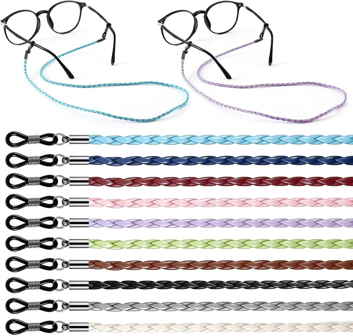Brilketting 10-delig - leren materiaal - universele antislip - handig voor dagelijks gebruik - SnelShoppen