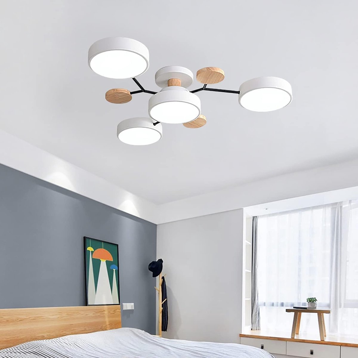 48W LED Plafondlamp, 4-Lights Branch Shaped Plafondlampen Flush Mount, Drie Kleurtemperaturen Selecteerbare Dimbare Lamp, Stijlvolle Hallamp, Veranda Lamp (Wit)