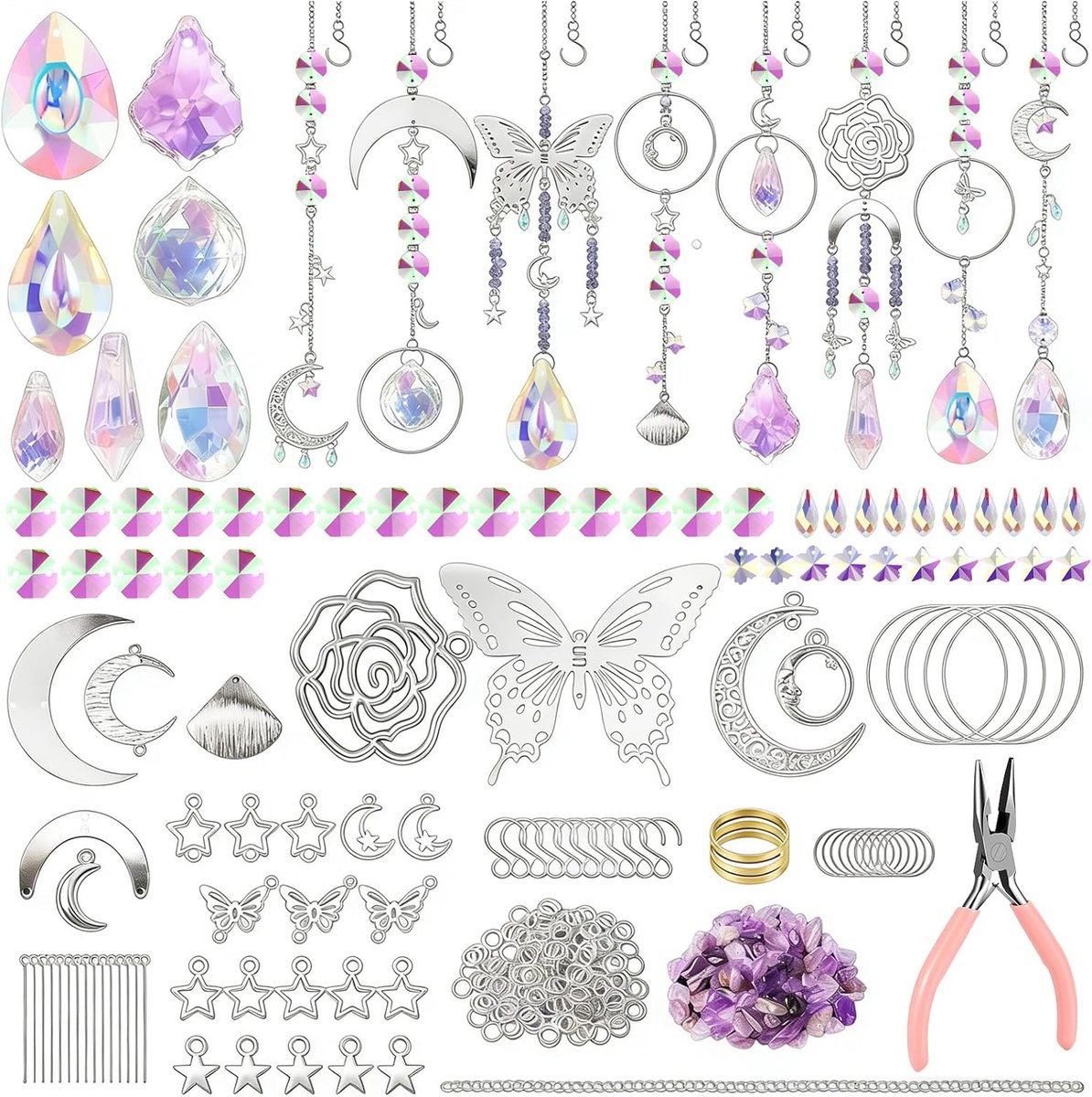 Zonnevangers kristallen knutselset, doe-het-zelf zonnevangers knutselen suncatcher windgong raam, zonnevanger, lichtvanger, hanger, vouw, maan, ster, raamdecoratie, hangend voor tuin