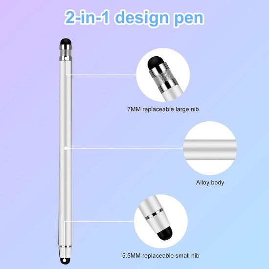 Tabletpen 2-in-1 rubberen styluspen, hoge gevoeligheid dubbele hoofdstylus, geschikt voor alle telefoons/tablets/Apple/iPad/Samsung Galaxy/Xiaomi/IOS/Android etc (zwart+roze+zilver+blauw) — afbeelding 3