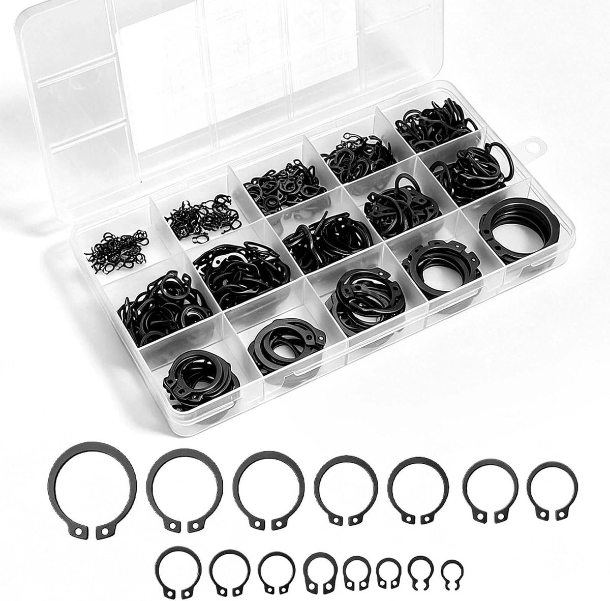 Borgringen Set, Seegerringen Assortiment, Circlips Set, E Clips, C Clips, Sluitringen voor Assen Lagers Werkplaats