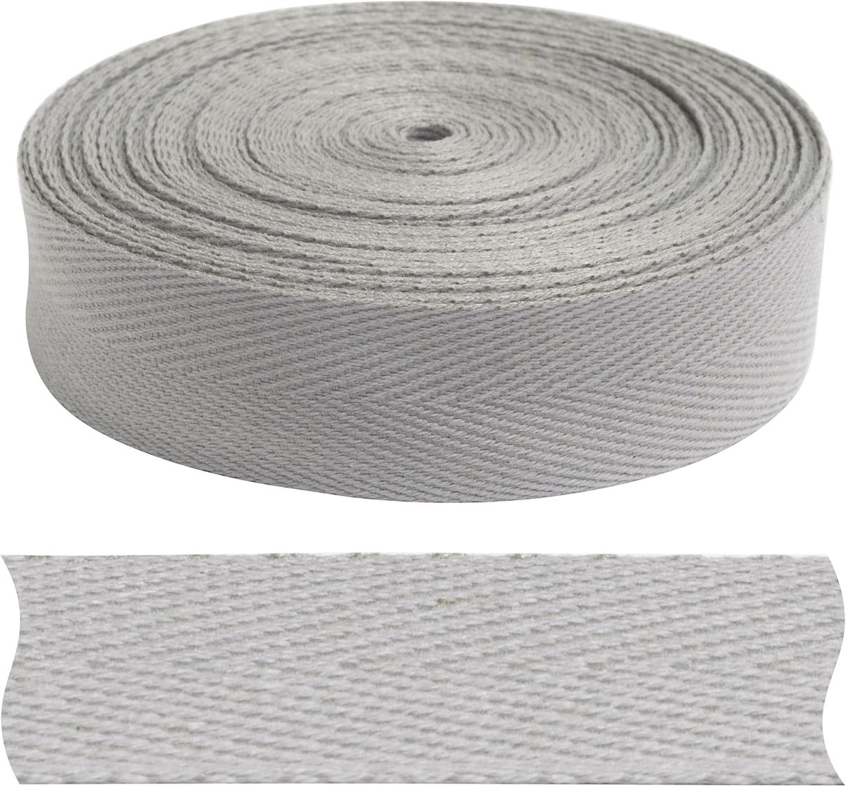 - C77613 - Twill lint met visgraatpatroon, 9 meter x 20 mm - van 79% katoen en 21% polyester - kleur lichtgrijs