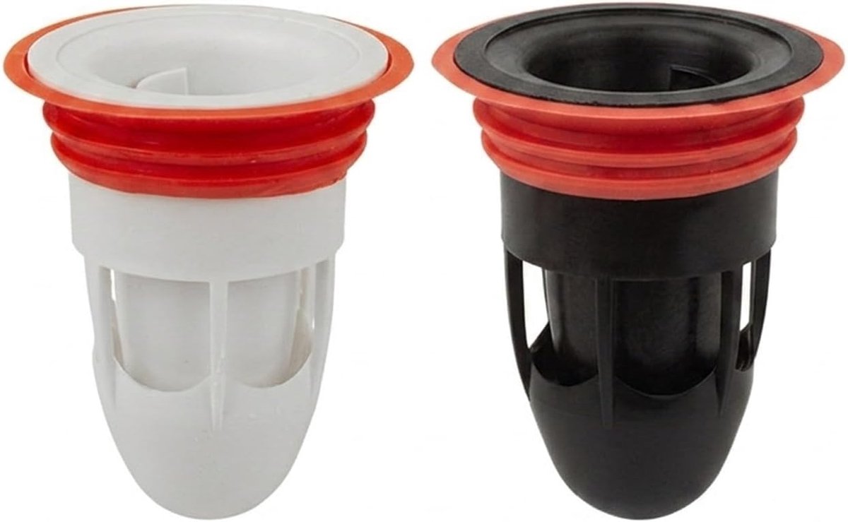 2 stuks geurstoppen voor douche, geurstopper, afvoerdouche, effectieve terugslagklep voor vloerafvoer, afvoerkern, korte vorm, universeel inzetstuk voor badkamer en toilet, set in zwart en wit