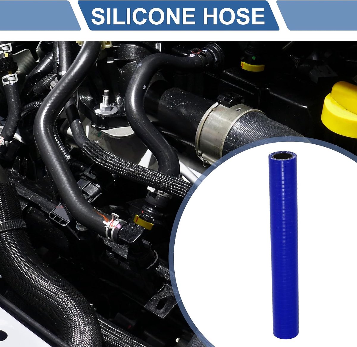 1 set siliconen slang voor auto, blauw, zwart, 18 mm, 0,71 inch Id 200 mm, lengte 0 graden, met klemklemmen, universele koelslang