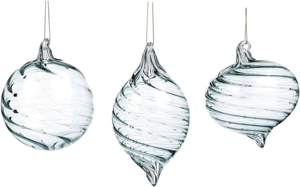 Kersthanger glas blauw D 10cm - set van 3 - decoratief - voor sfeervolle kerstversiering - SnelShoppen
