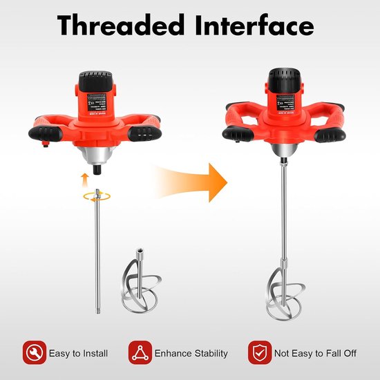 Mortelmixer - Betonmixer Roerder - Materiaalmengen - Instelbare snelheden - 1500 Watt - Rood — afbeelding 5