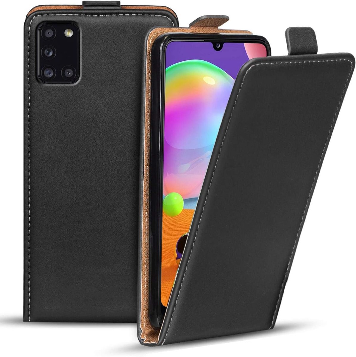 Hoesje voor Samsung Galaxy A31, verticaal Flipcase Premium Flip Cover voor Samsung A31 Case, Zwart