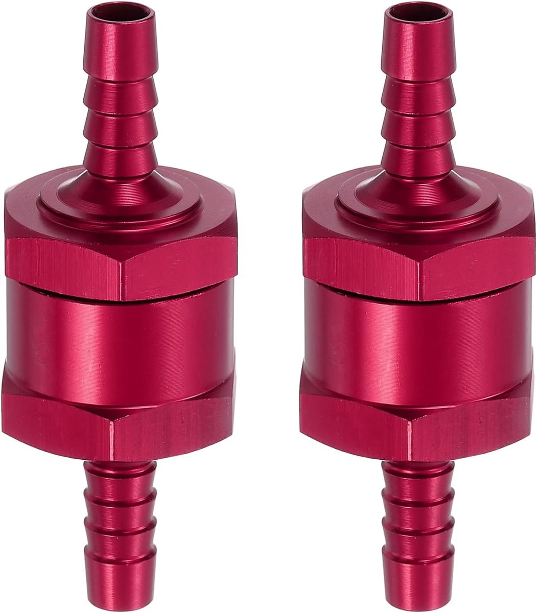 Brandstofterugslagventiel, 6 mm (1/4"), wegwerp-terugslagventiel, aluminiumlegering, besturingsaccessoires voor benzine, diesel, gas, olie, lucht, water, rood, 2 stuks