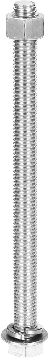 Schroeven Assortiment zeskantkop M12 x 170 mm roestvrij staal 304, moeren, platte sluitringen en vergrendeling, complete schroefdraad, afwerking voor huis, elektronica, 1 set