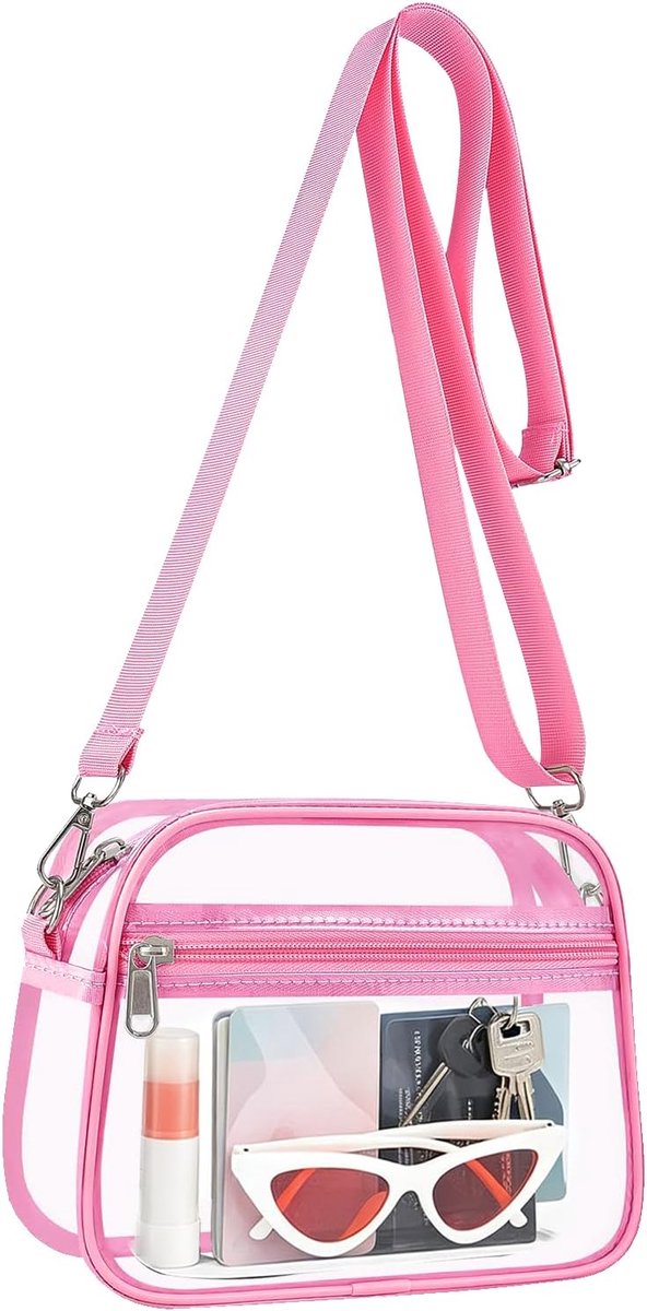 Schoudertas voor dames, pvc, doorzichtige tas, transparante schoudertas, kleine crossbody bag met verstelbare schouderriem, voor sport, stadion, concerten, reizen