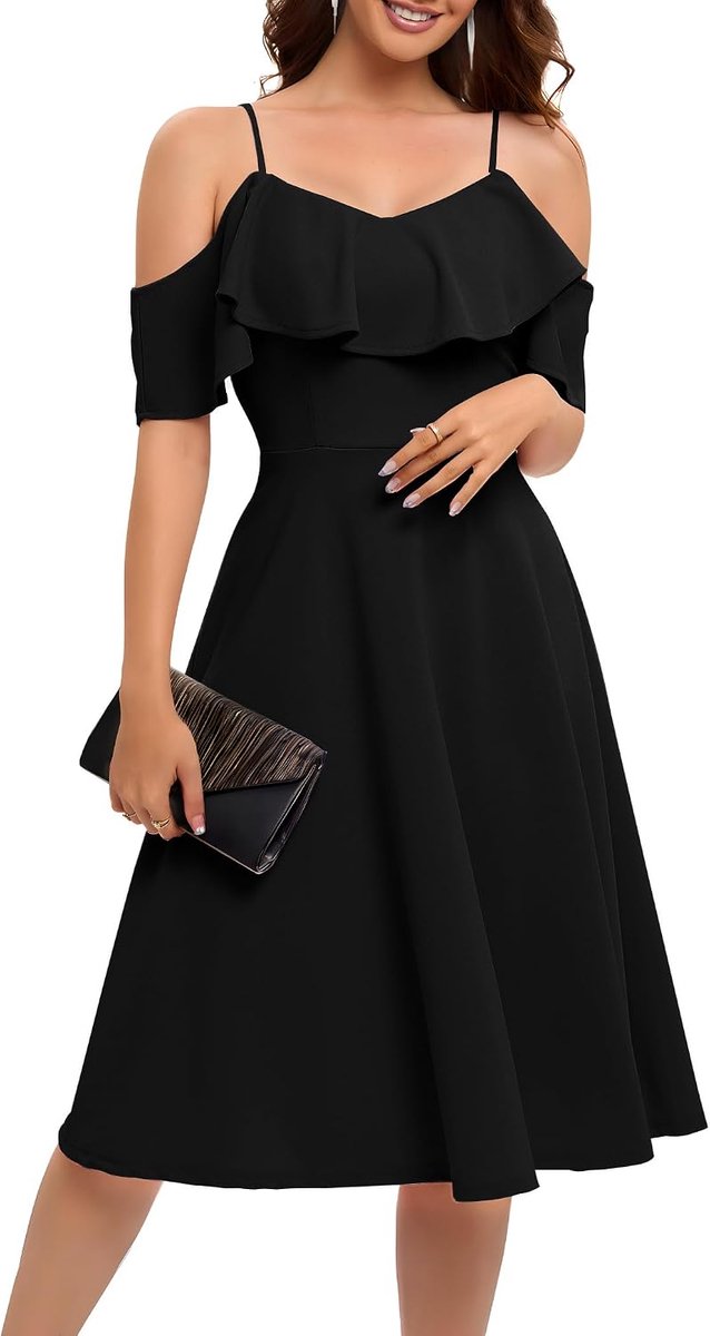 Cocktailjurk, chic, voor doop, ceremonie, bal, bruiloft, middellang, met bandjes