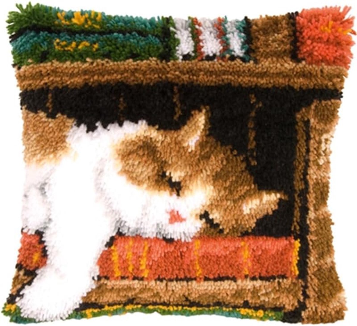 Knoopkussen om zelf te knopen, voor volwassenen en kinderen, voorbedrukt canvas, all-in-one set, doe-het-zelf slap-haakkits voor beginners, professionals, voor thuis, bank, 43 x 43 cm, katten