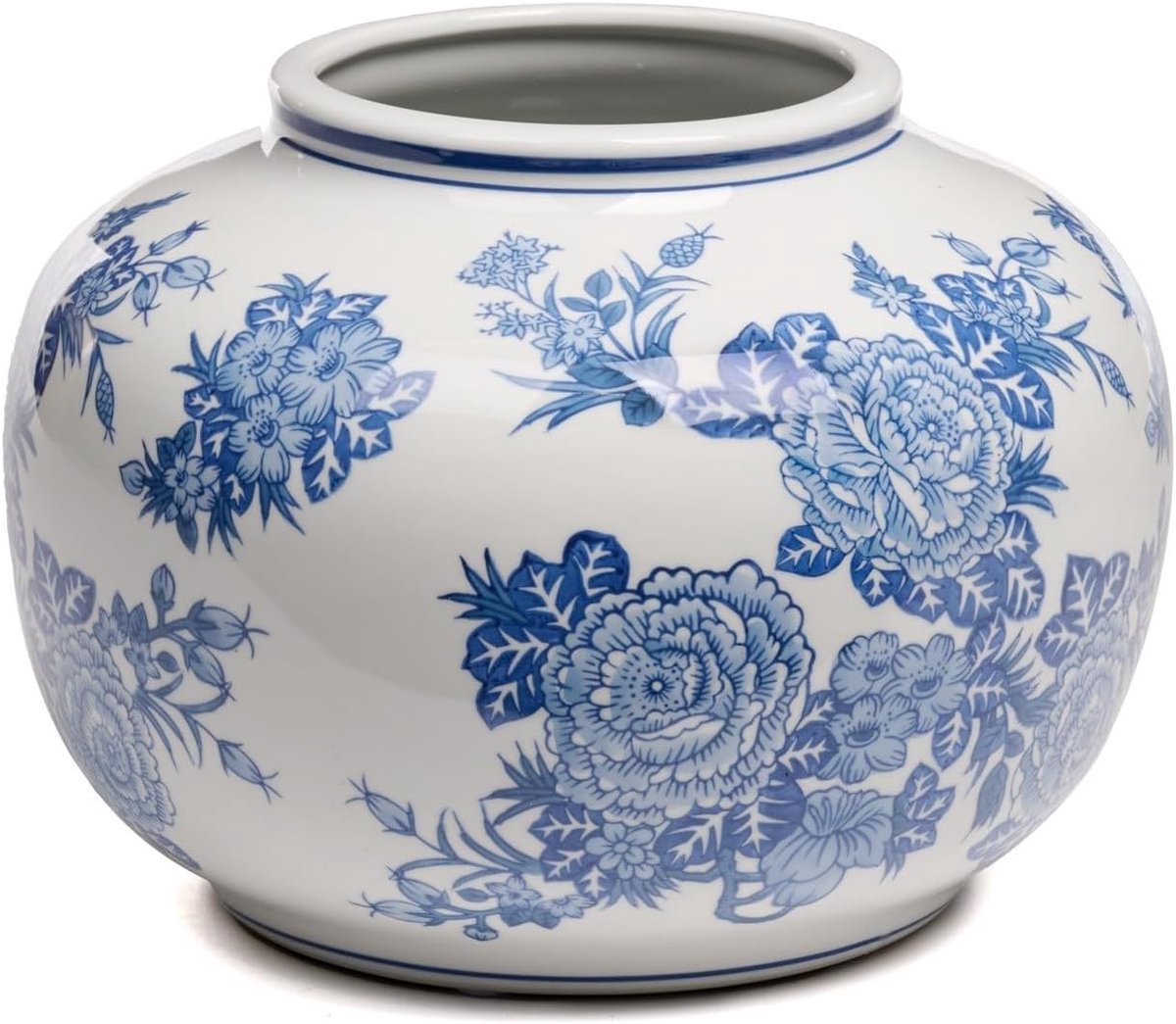 Vaas porselein H 26 cm - wit-blauw - decoratief design - perfect voor bloemen - SnelShoppen