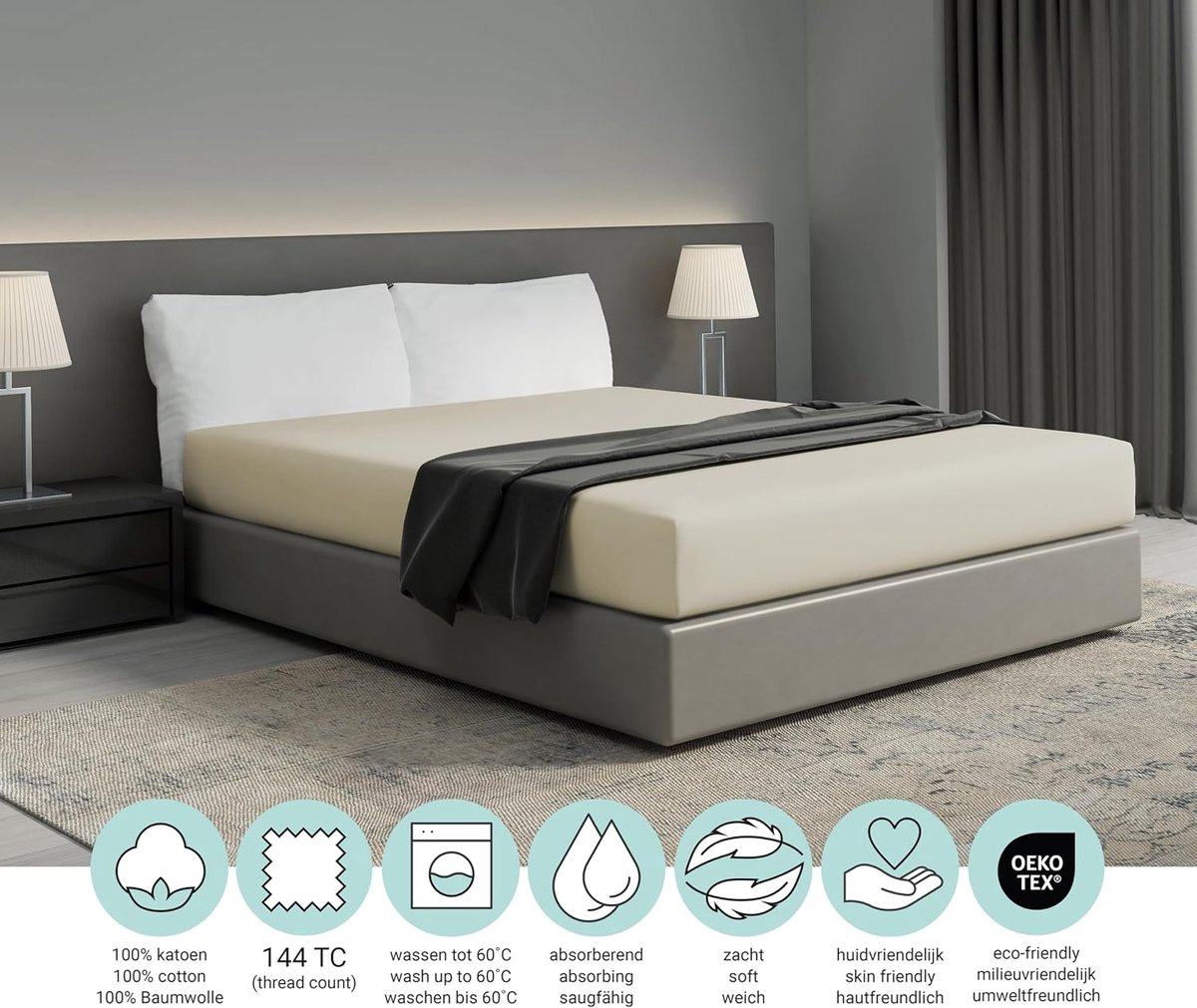 Fitted sheet 90x200 cm - 100% katoen - Ademend & zacht - Perfecte pasvorm - SnelShoppen