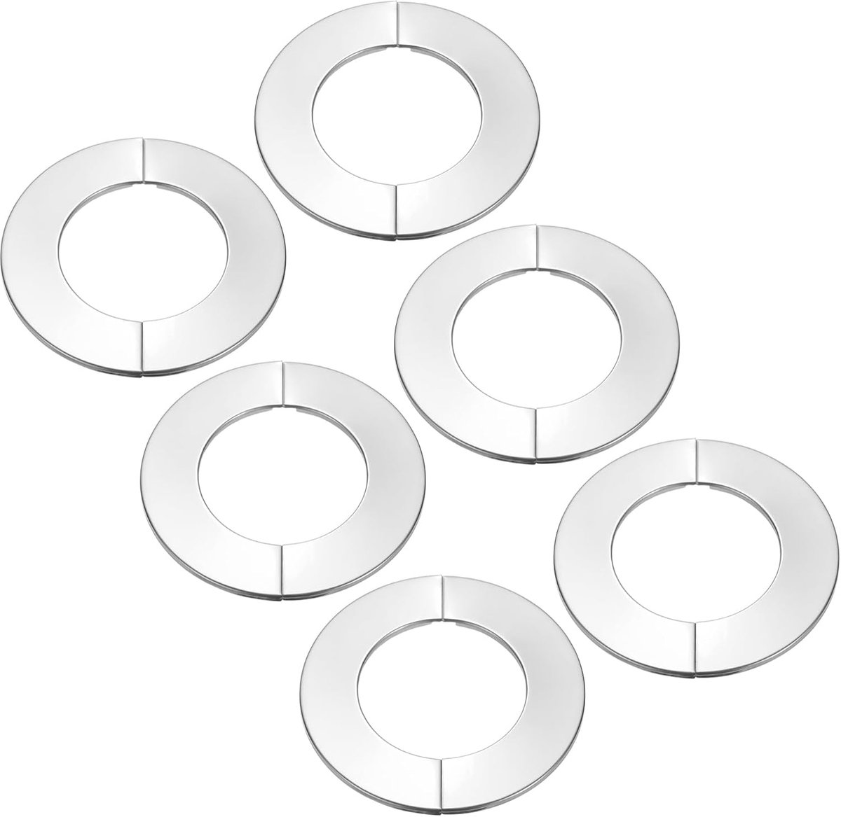 Muur Split Flens 83 mm (3 inch), 6 stuks roestvrij staal ronde zelfklevende rozet plaat sanitair wandbedekking voor keuken badkamer arm pijp kraan decoratie, zilver