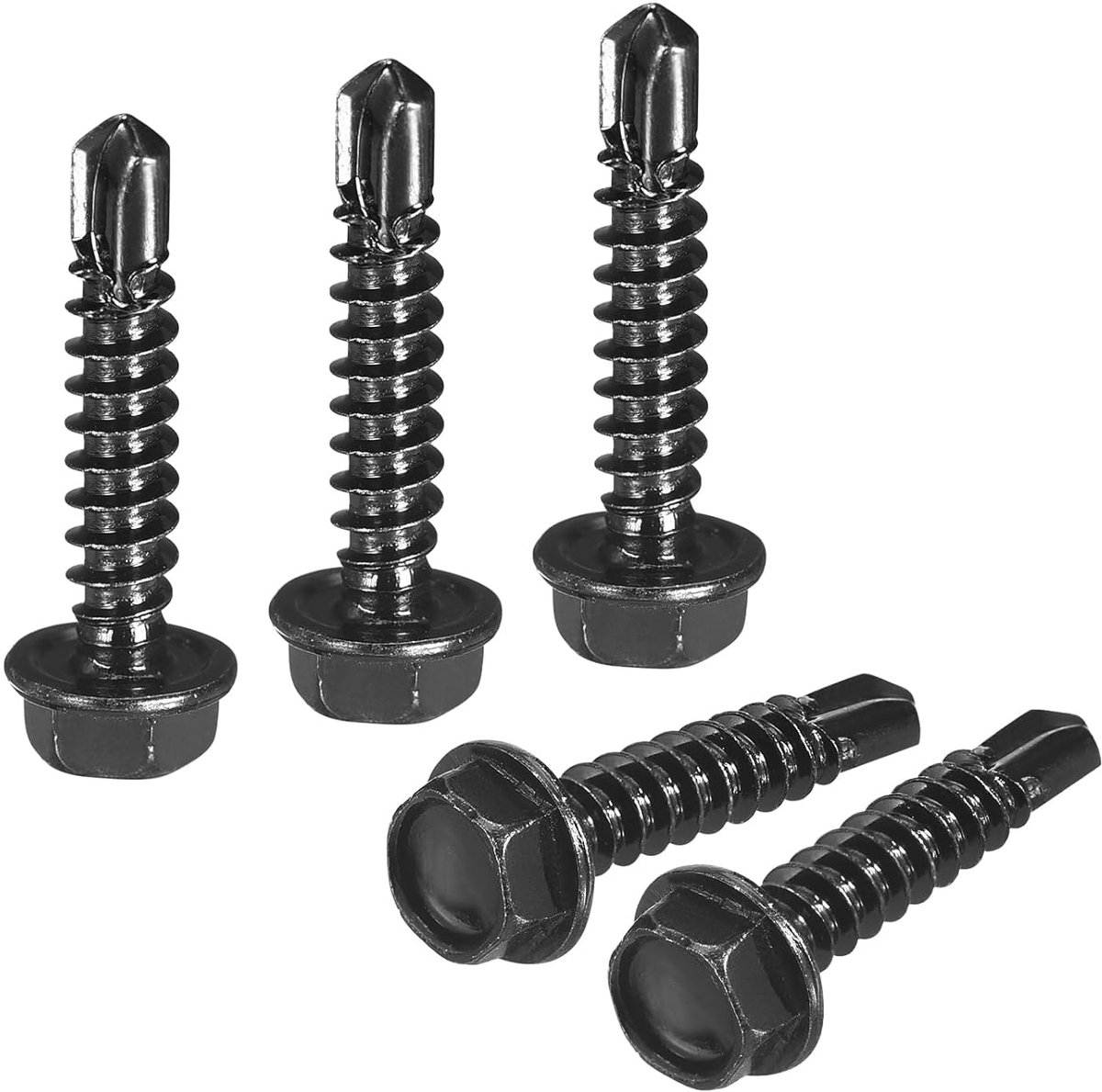 25 stuks zelftappende schroeven #8 x 3/4" van roestvrij staal 410, zeskantkop met sluitring, zwart geoxideerd, voor metaal