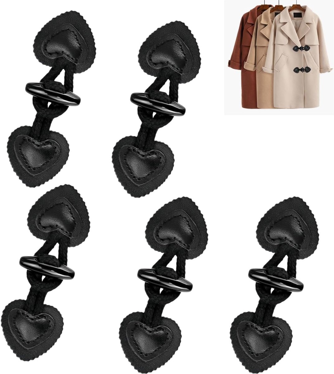 5 paar hars hoorn tuimelknoppen, lederlook naai-sluitingen voor jas jas trenchcoat wol erwt jas plunjejas vest cape poncho doe-het-zelf naaien accessoires, zwart