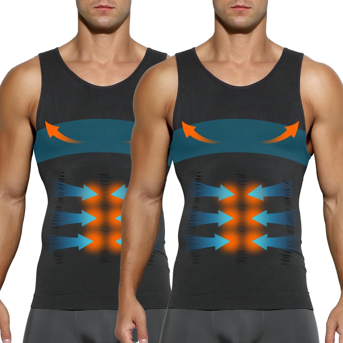 Kevin Shapewear compressieshirt voor heren, buikweg, onderhemd, tanktop, verpakking van 2 stuks