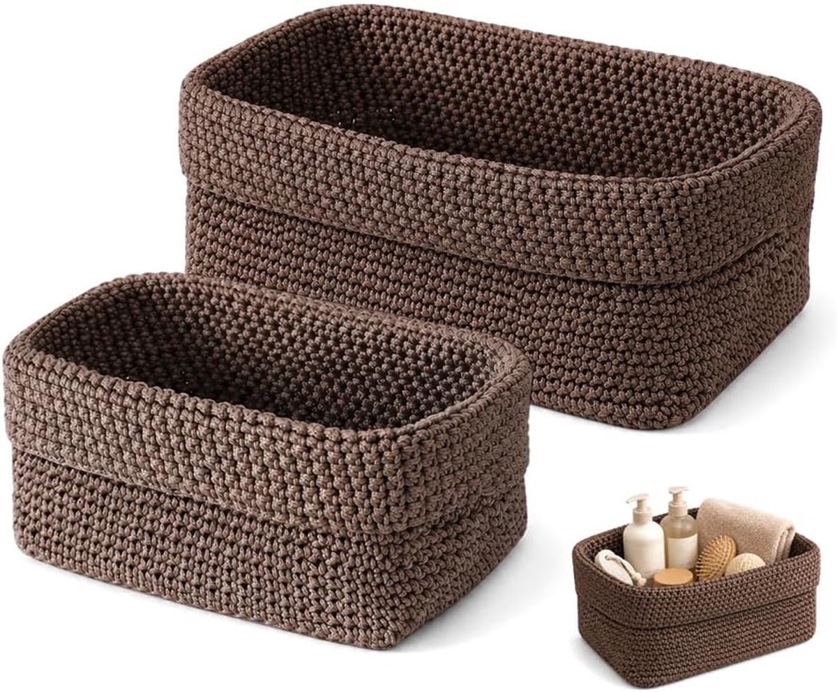 2 stuks geweven opbergmand, badkamermand, HMCEY decoratieve manden, stapelbaar, organizer voor badkamer, gevlochten, kleine opbergmand voor slaapkamer, keuken, planken, cosmetica