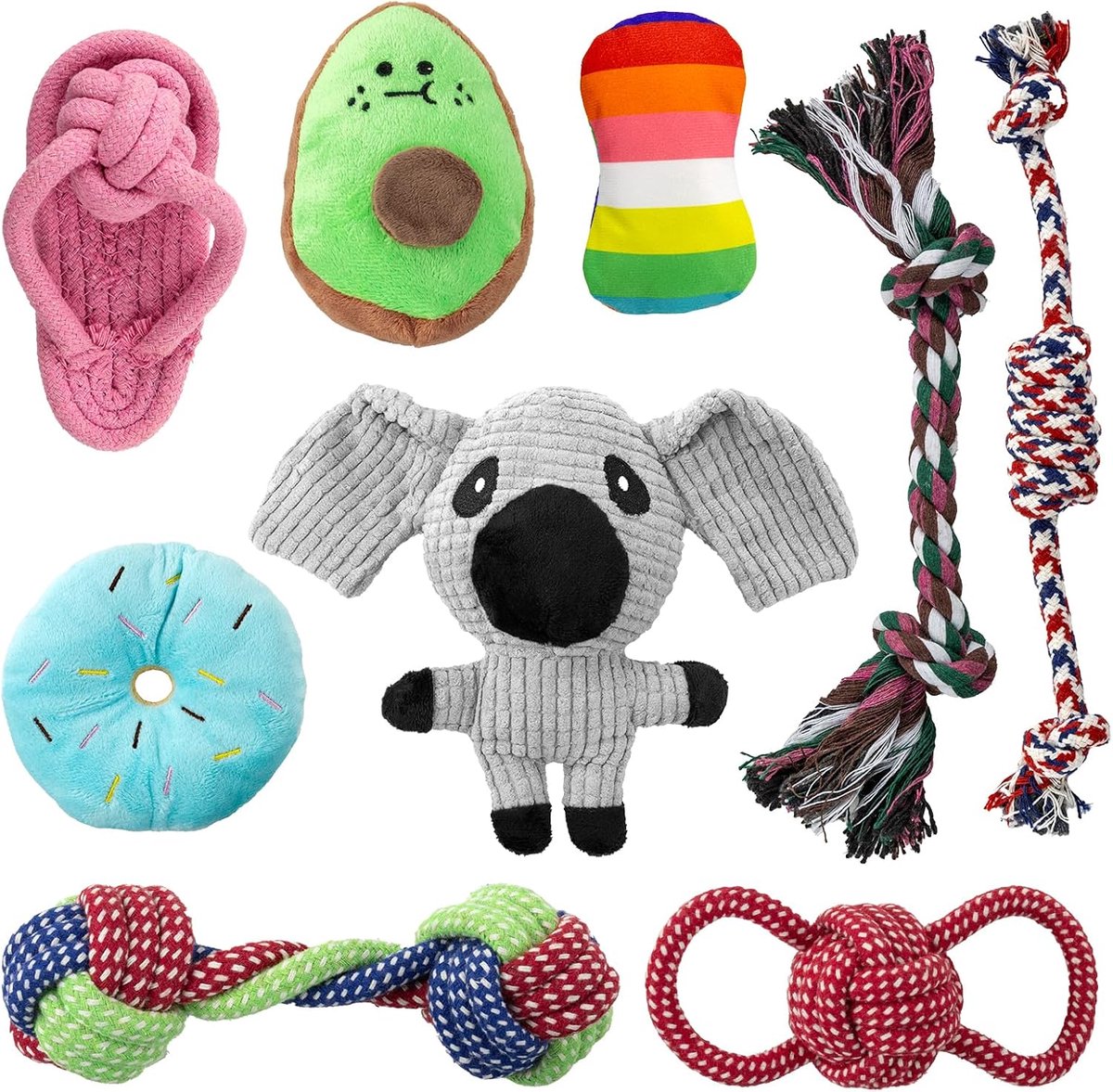 piepend, klein, 9 stuks, hondenaccessoires, intelligentiespeelgoed, hond, trekspeelgoed, onverwoestbaar hondenkauwspeelgoed, kauwspeelgoed, puppyspeelgoed, puppyaccessoires