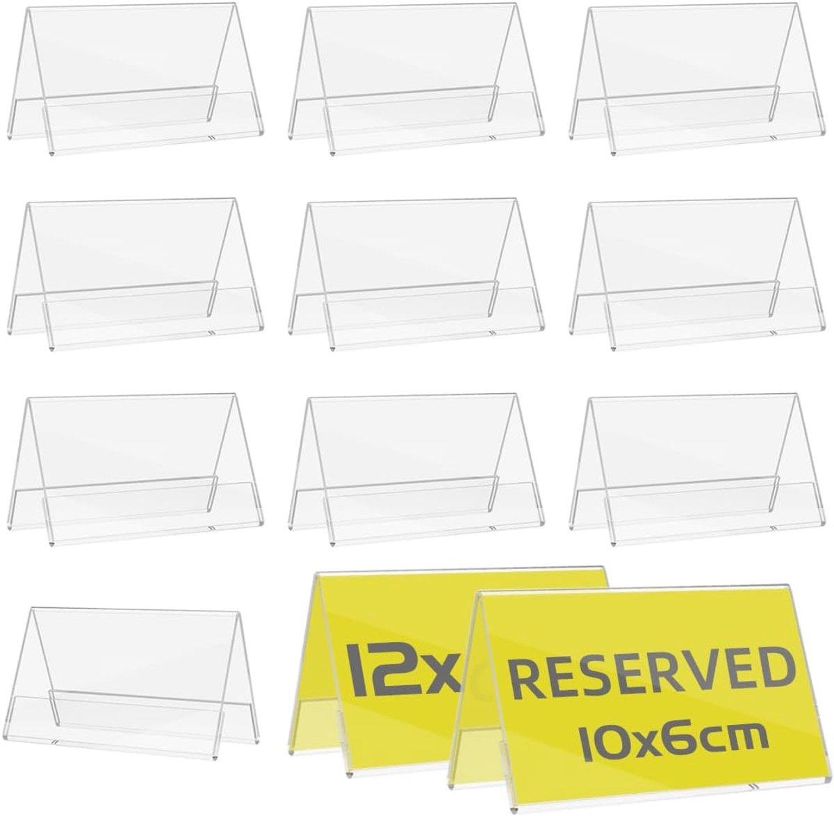 Tafelbord Gereserveerd 10x6 cm, 12-pack Leeg Transparant Dubbelzijdig Tafelbord, Zitplaatsreserveringen Naambord Infobord voor Restaurant Hotel Evenementen (12 stuks)