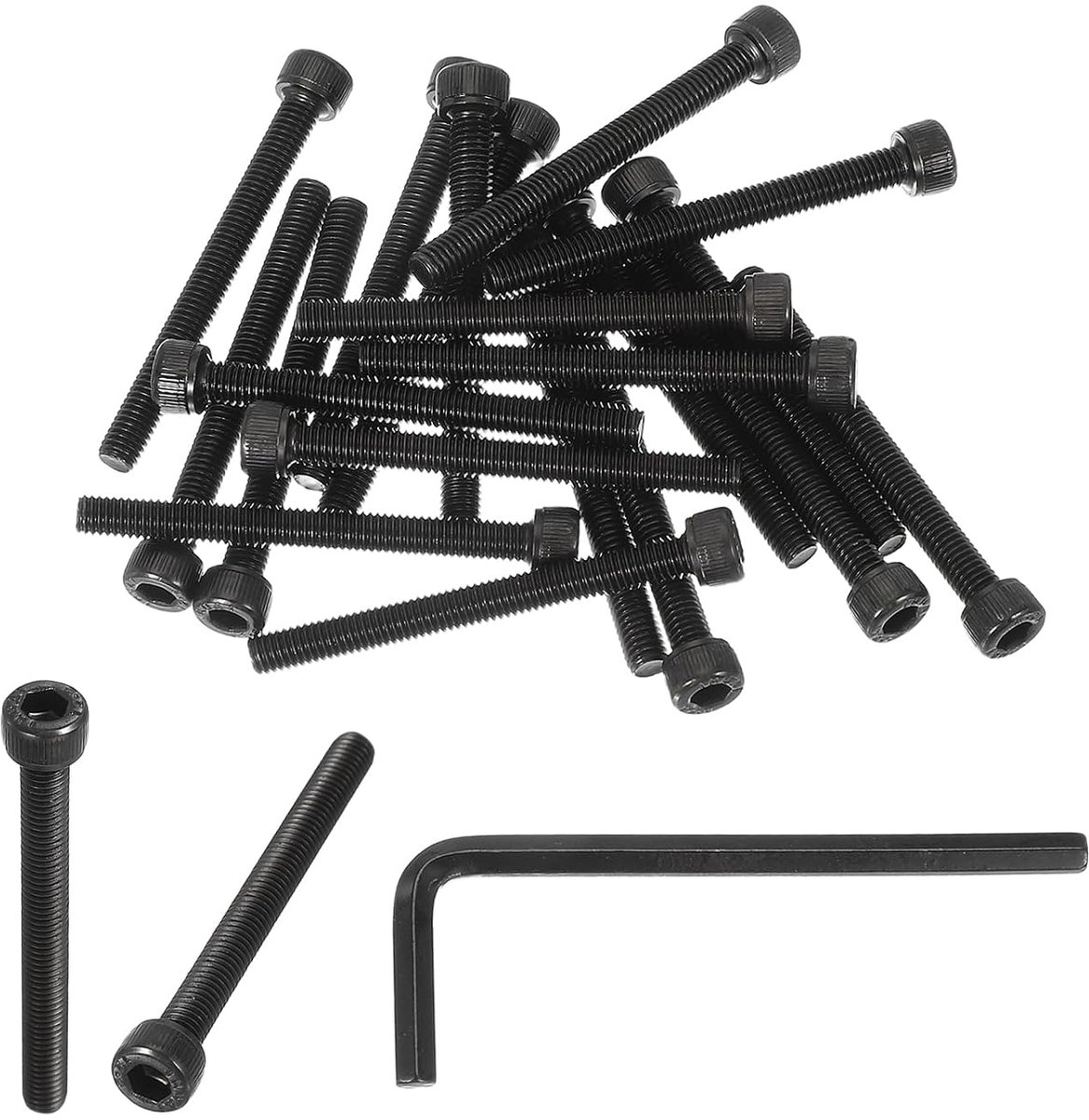 Zeskantschroeven M5 x 50 mm, 20 stuks, koolstofstaal klasse 12,9, holle zeskantbout met sleutels, zwart
