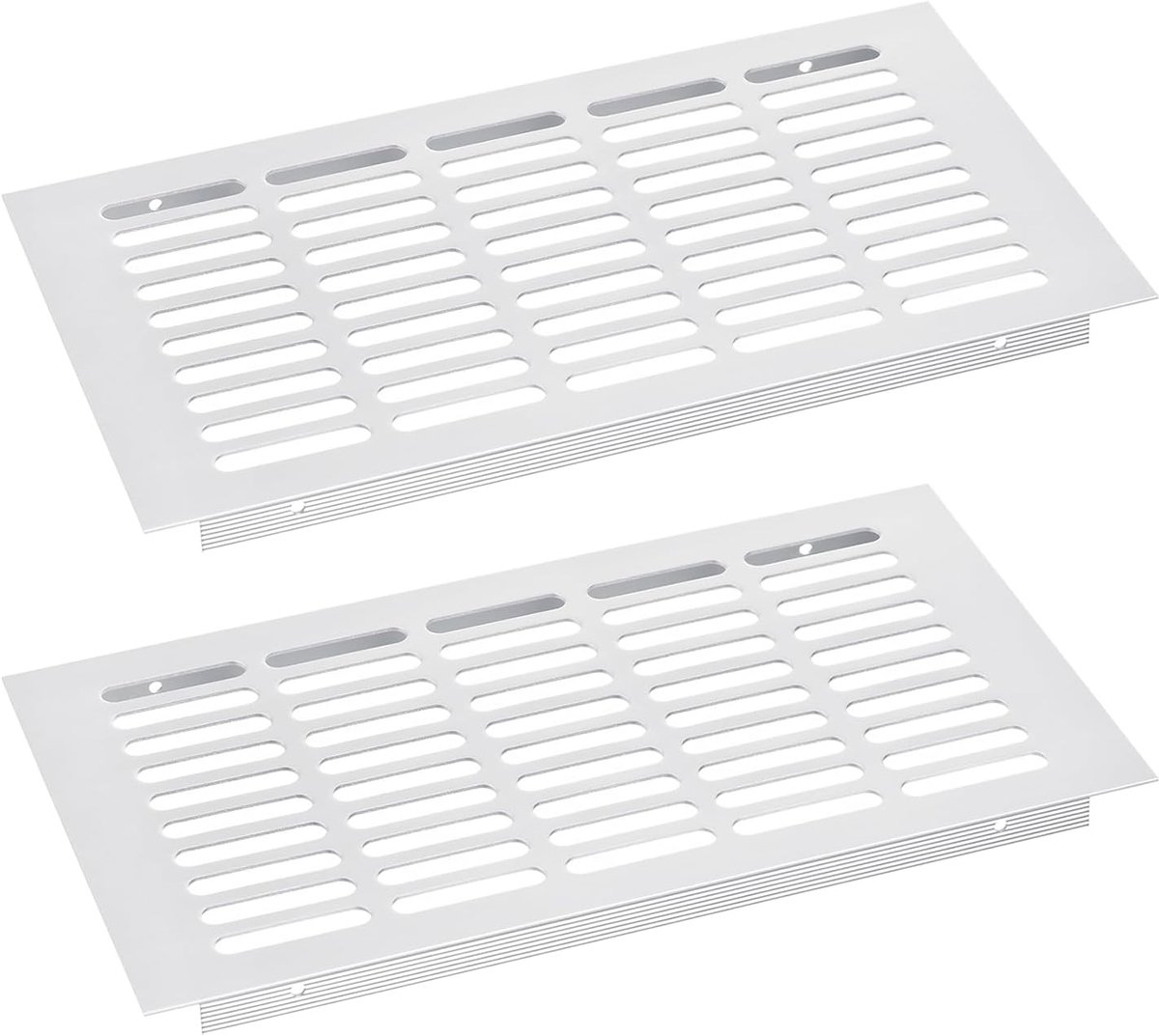 Luchtinlaatafdekking, 2 stuks, 300 x 150 mm, aluminiumlegering, ventilatierooster met jaloezie, rechthoekige kast voor schoenen, garderobe (zilver)