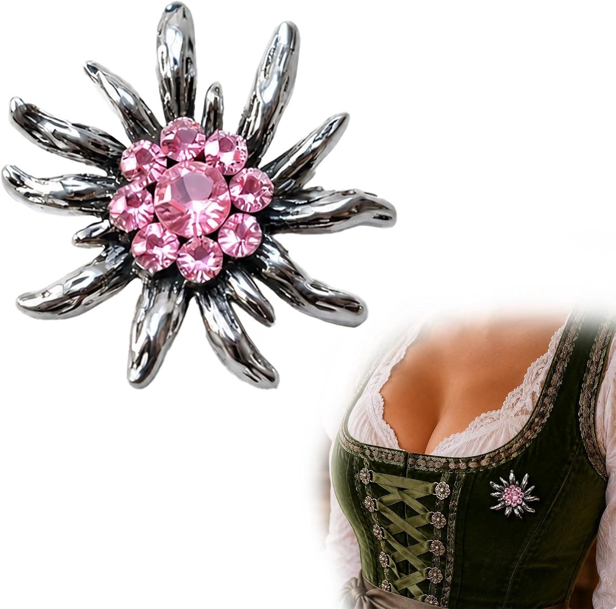 Anstecker – Elegant Trachtenaccessoire voor Oktoberfest, Glitterende Sneeuwvlokbroche met Veilige Sluiting