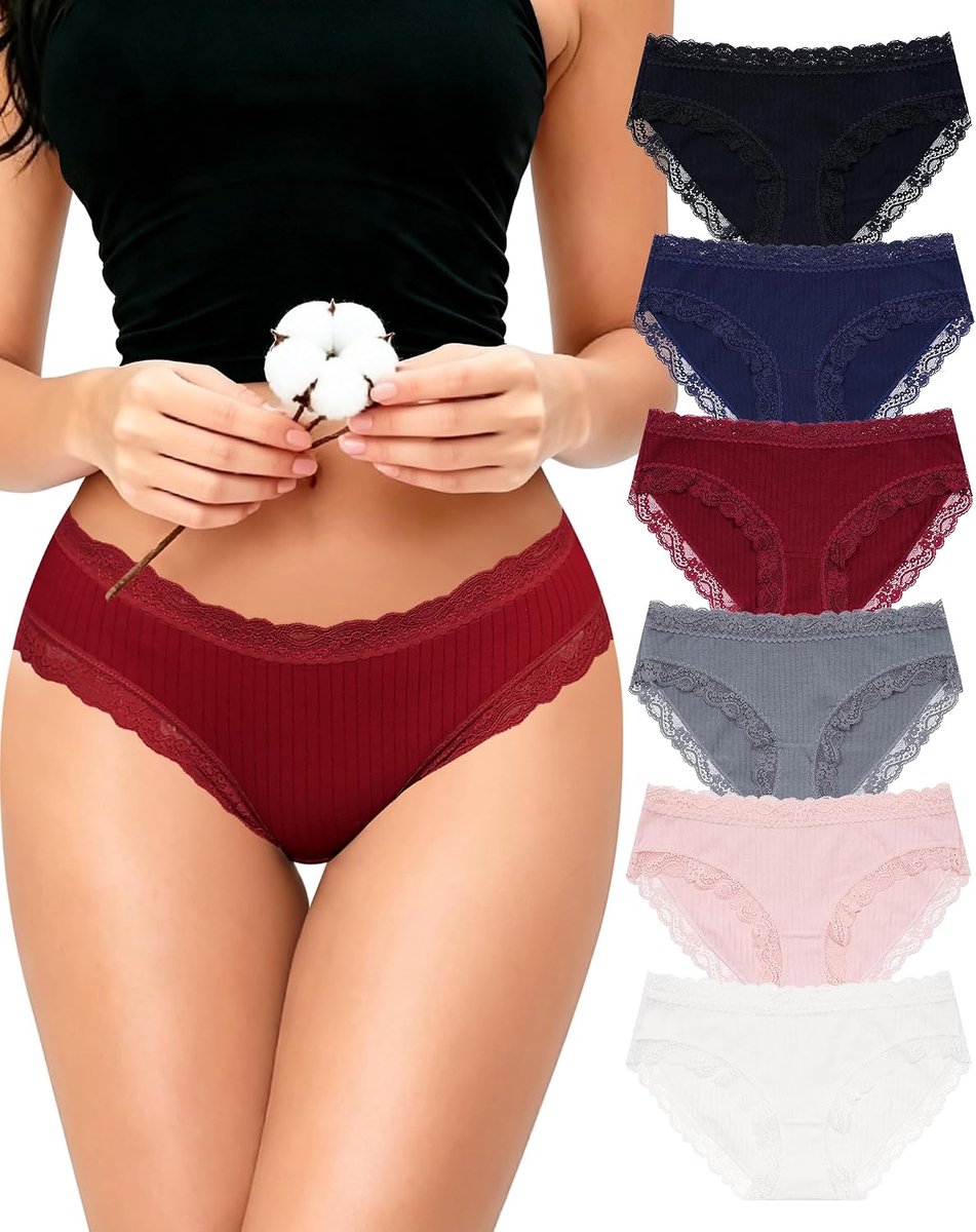 Onderbroeken voor dames, katoenen slips met kant, ondergoed, ademend, hipster, zacht katoen, 6 stuks