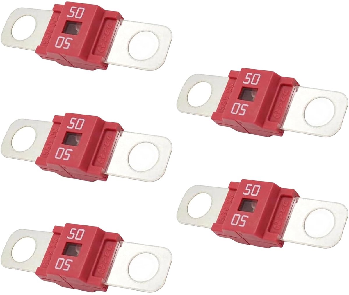 Zekeringen 50 A hoogstroom bolt-on zekering 50 Amp paars voor auto, bus, vrachtwagen, caravan, bouwvoertuigen (5 stuks)