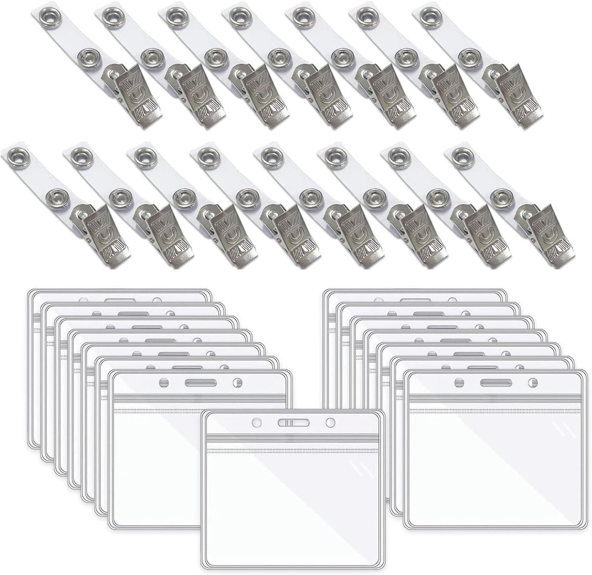 15-delige set transparante kaartclips, merkbadge-clips, waterdichte hersluitbare ritssluitingen, ID-plastic portemonnee clips, merk-pvc-inzetstukken, gebruikt voor kleding