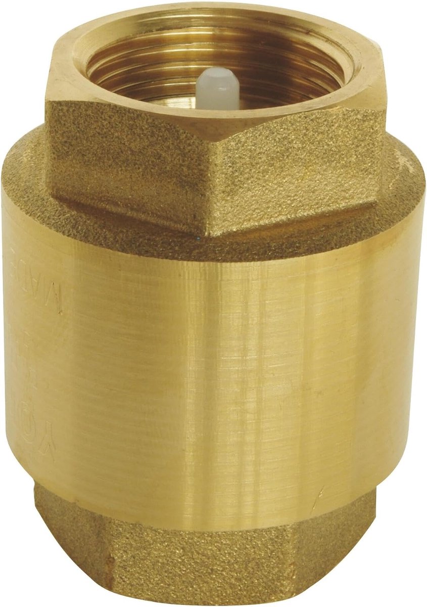 - Universele 1/2" Dubbele Vrouwelijke Terugslagklep In Messing En Kunststof, Montage Op Alle Posities, Voor Water, Lucht En Stookolie, Maximale Druk 12 Bar, Temperatuur 110°C