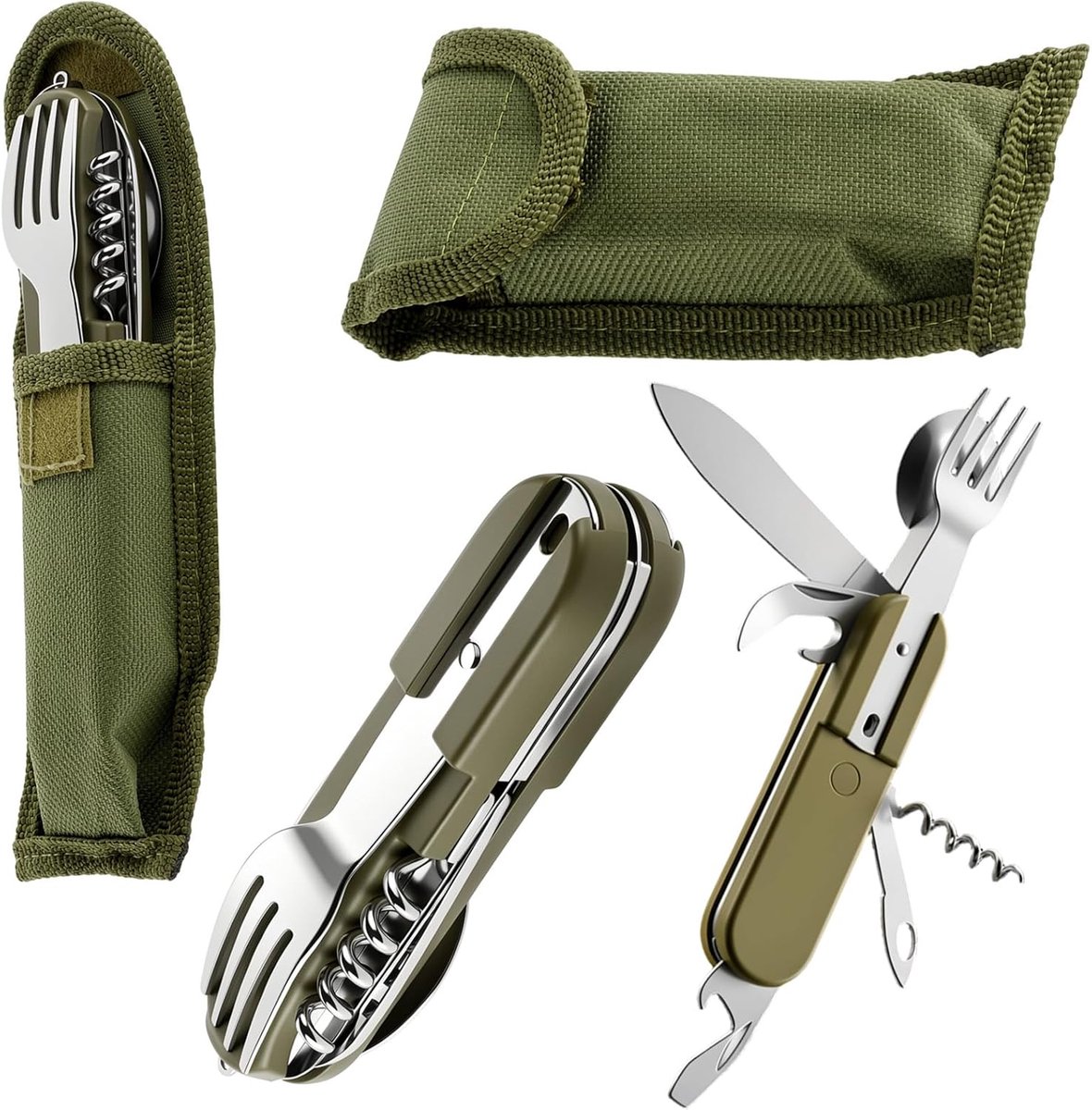 Bestek, Bundeswehr bestek met riemtas, opvouwbaar veldbestek voor outdoor, wandelen en camping (groen)