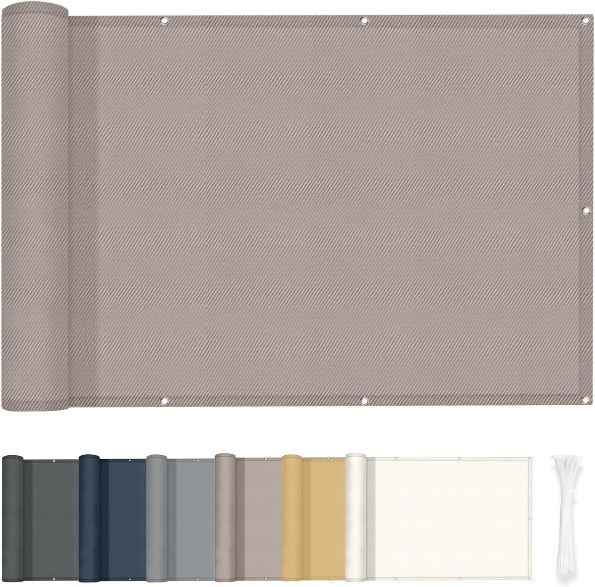 FENG Balkon Scherm 90x800 cm, 160g/㎡ PES Waterdicht, Taupé | Windbestendig en UV-Werend, Privacy Scherm voor Balkon en Terras, met Kabelbinders
