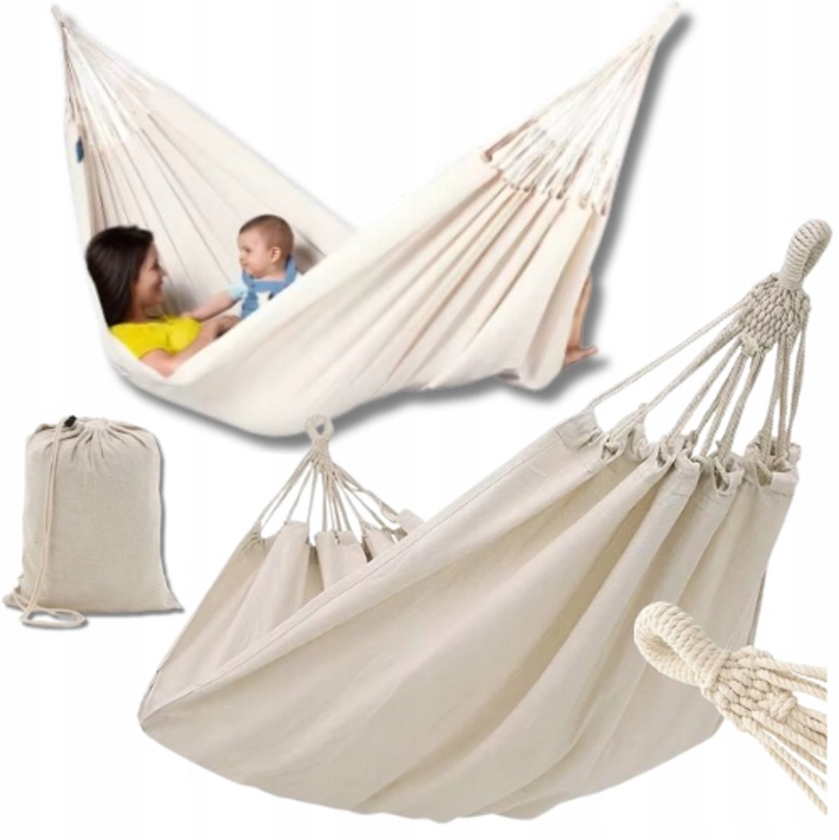 Dubbele hangmat Boho Beige 150x260cm - Comfortabel en duurzaam