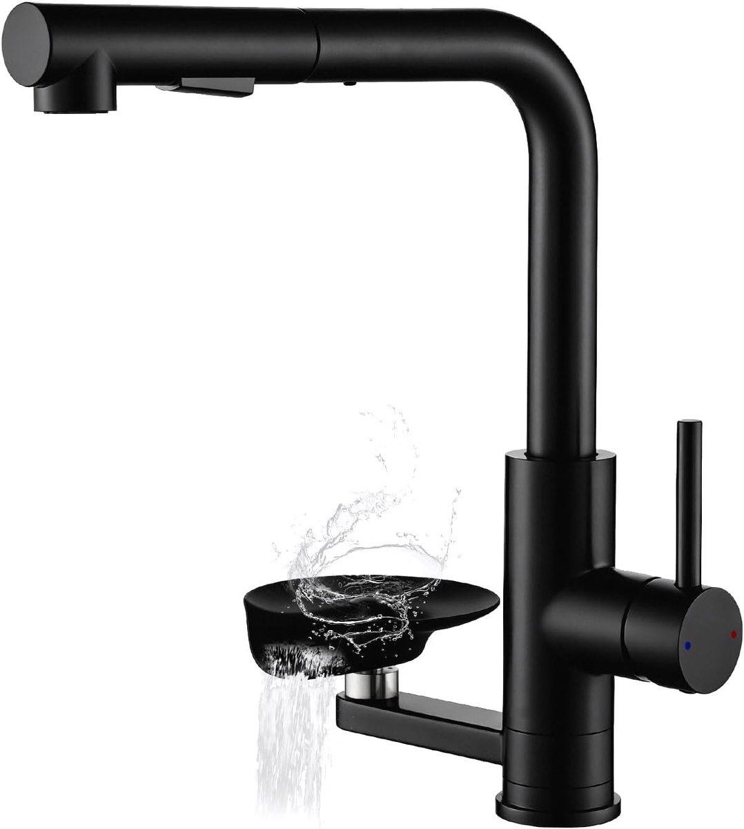 Keuken kraan met glazen spoelbak - uittrekbare dubbele uitloop - 304 roestvrij staal - ruimtebesparend ontwerp - SnelShoppen