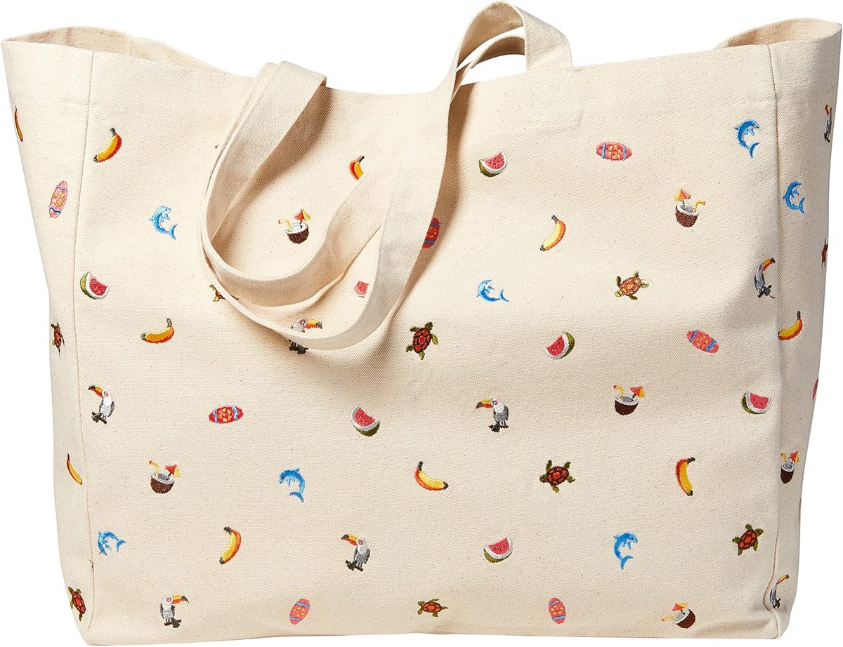 Strandtas schoudertas 50 x 20 x 40 cm - geborduurd natuurlijk katoen - unisex - ideaal voor stranduitjes - SnelShoppen