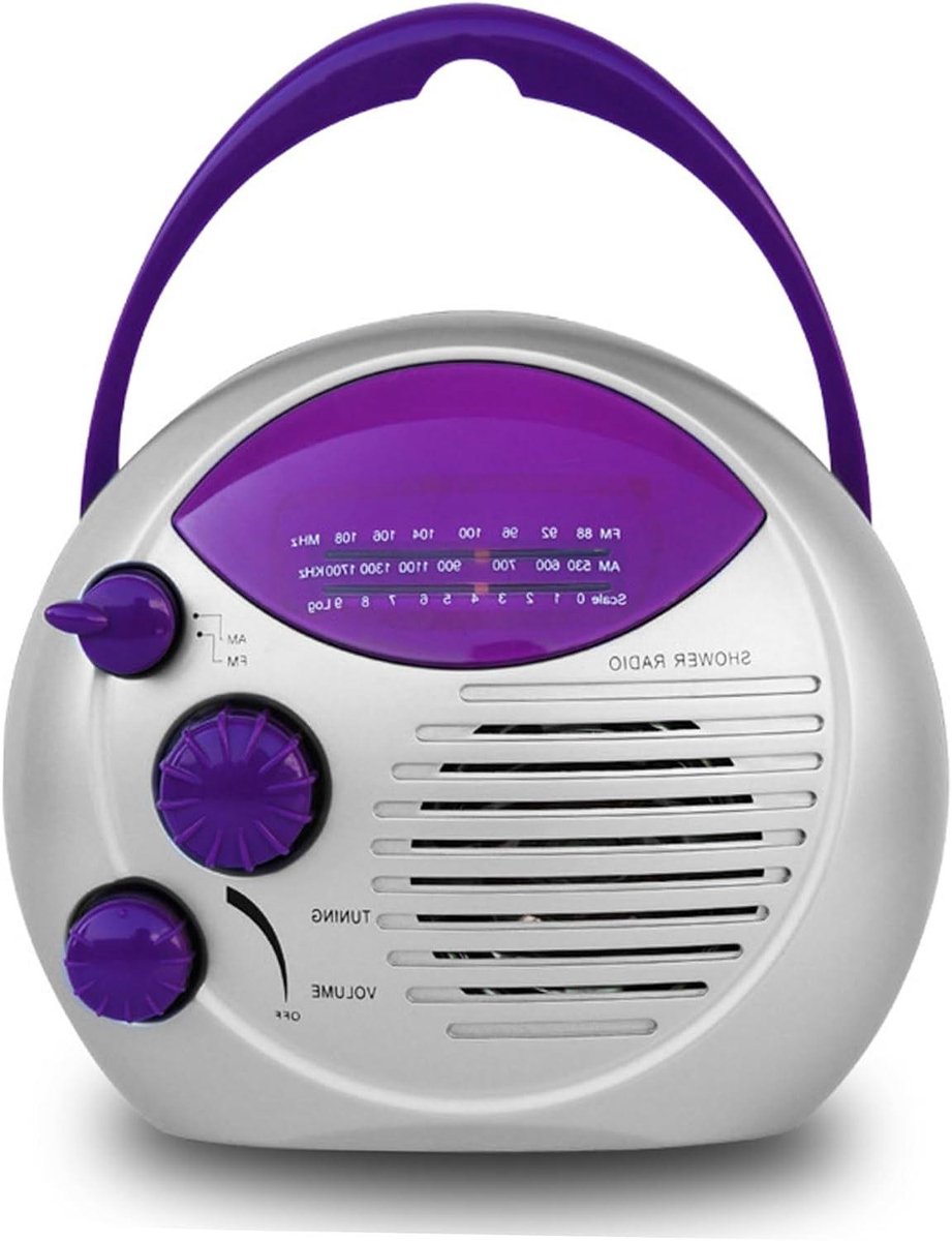 Draagbare mini-doucheradio - Badkamer radio - Muziek luisteren - IPX4 waterbestendig - 15 x 12 x 65 cm - Paars