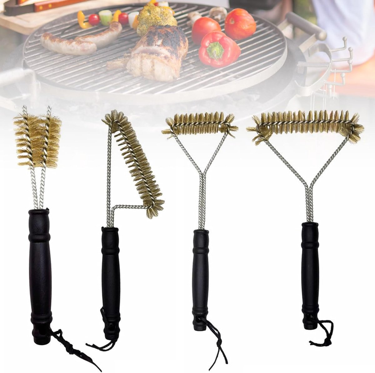 Grillborstel set van 4 - Messing - Voor gas- en houtskoolbarbecues - Perfecte reiniging voor je grill - SnelShoppen