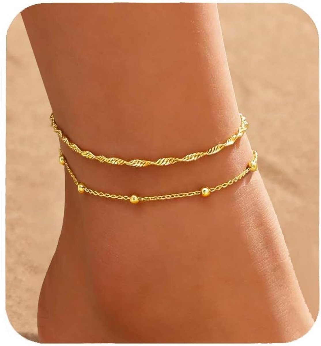 Enkelbandje 14K Goud Plated - Waterdicht en Lichtgewicht - Set van 5 Stuks - Perfect voor Zomer en Strand - SnelShoppen
